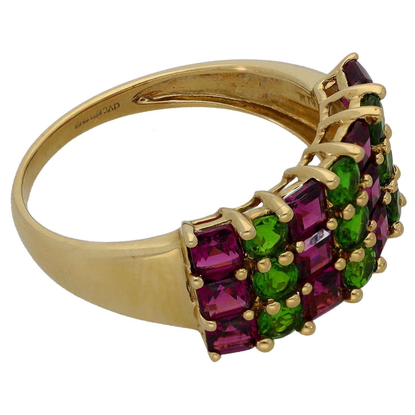 9ct Gold Garnet & Diopside Dress/Cocktail Ring Size R