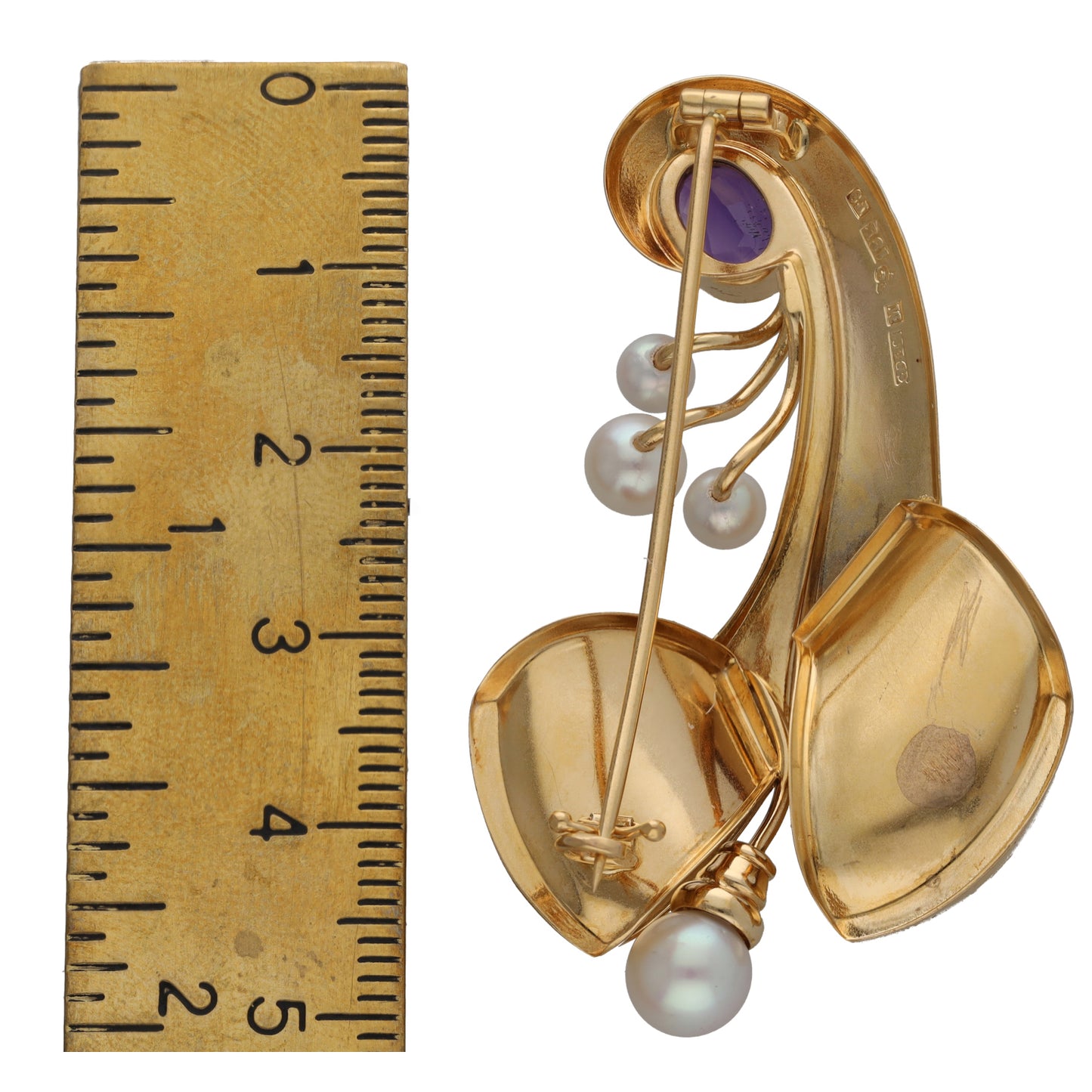 18ct Gold Amethyst & Cultured Pearl Dress Brooch