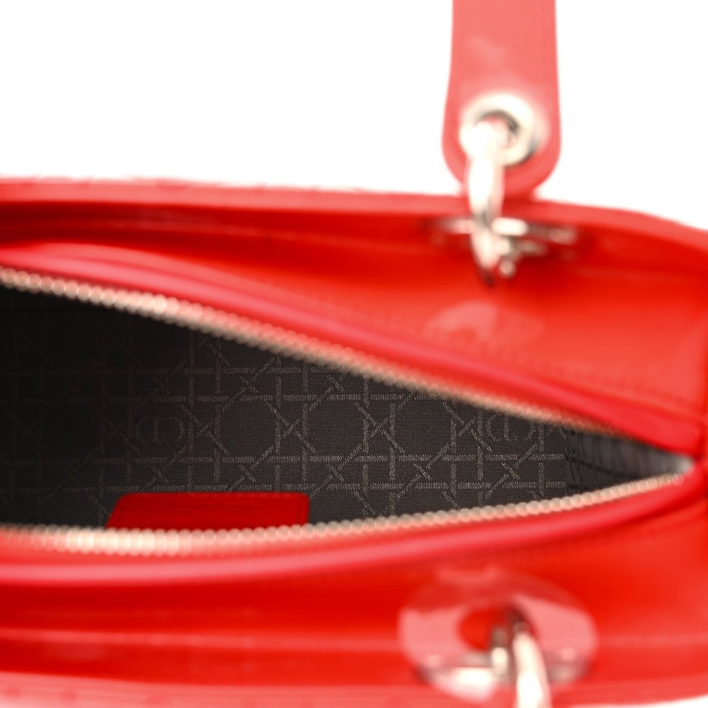 Christian Dior Patent Lady Dior SHW Cannage Tote Leather Bag - Red