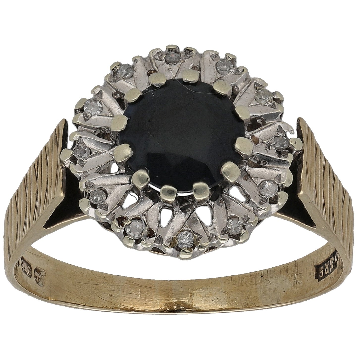 9ct Gold Sapphire & 0.06ct Diamond Dress/Cocktail Ring Size P