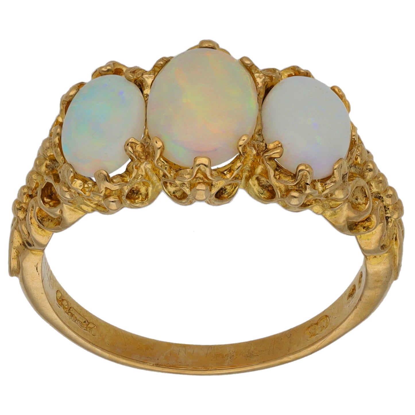 9ct Gold Opal Three Stone Ring Size N