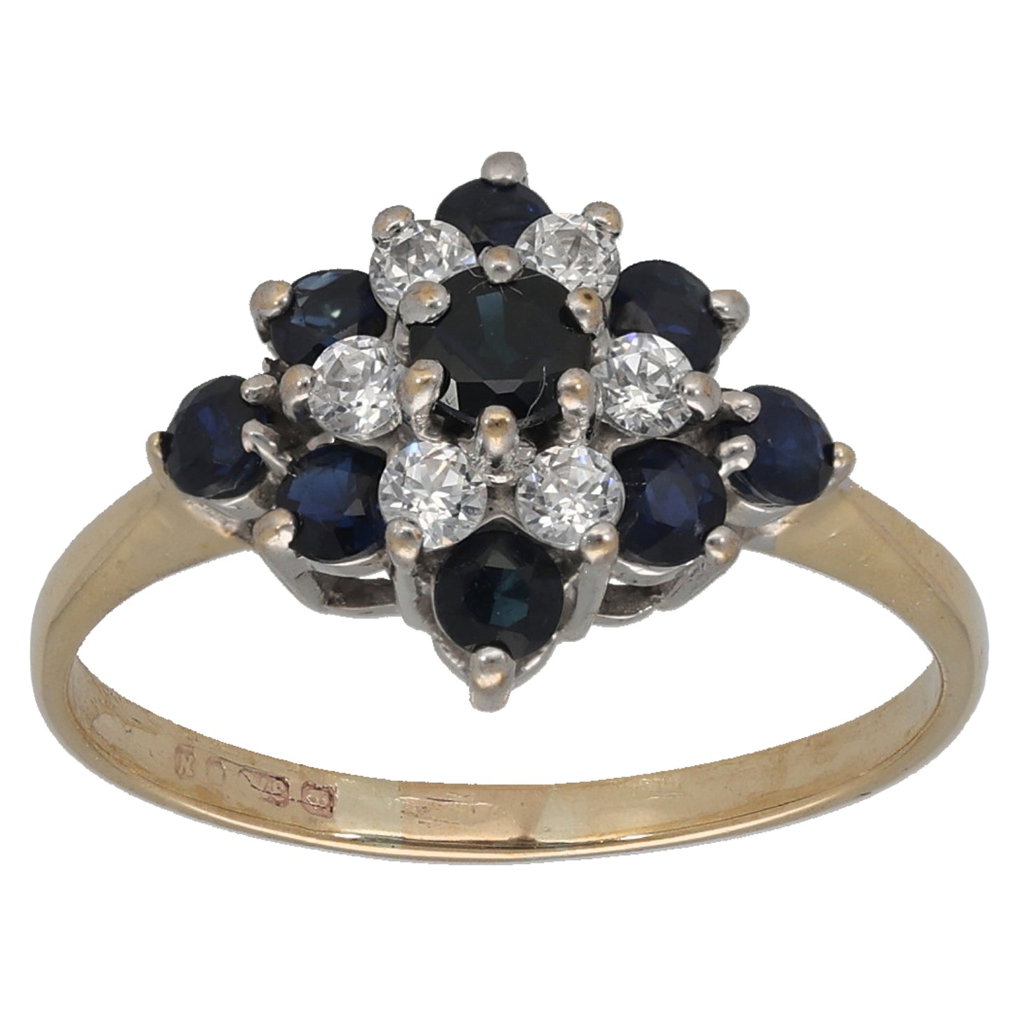 9ct Gold Sapphire & Cubic Zirconia Dress/Cocktail Ring Size L