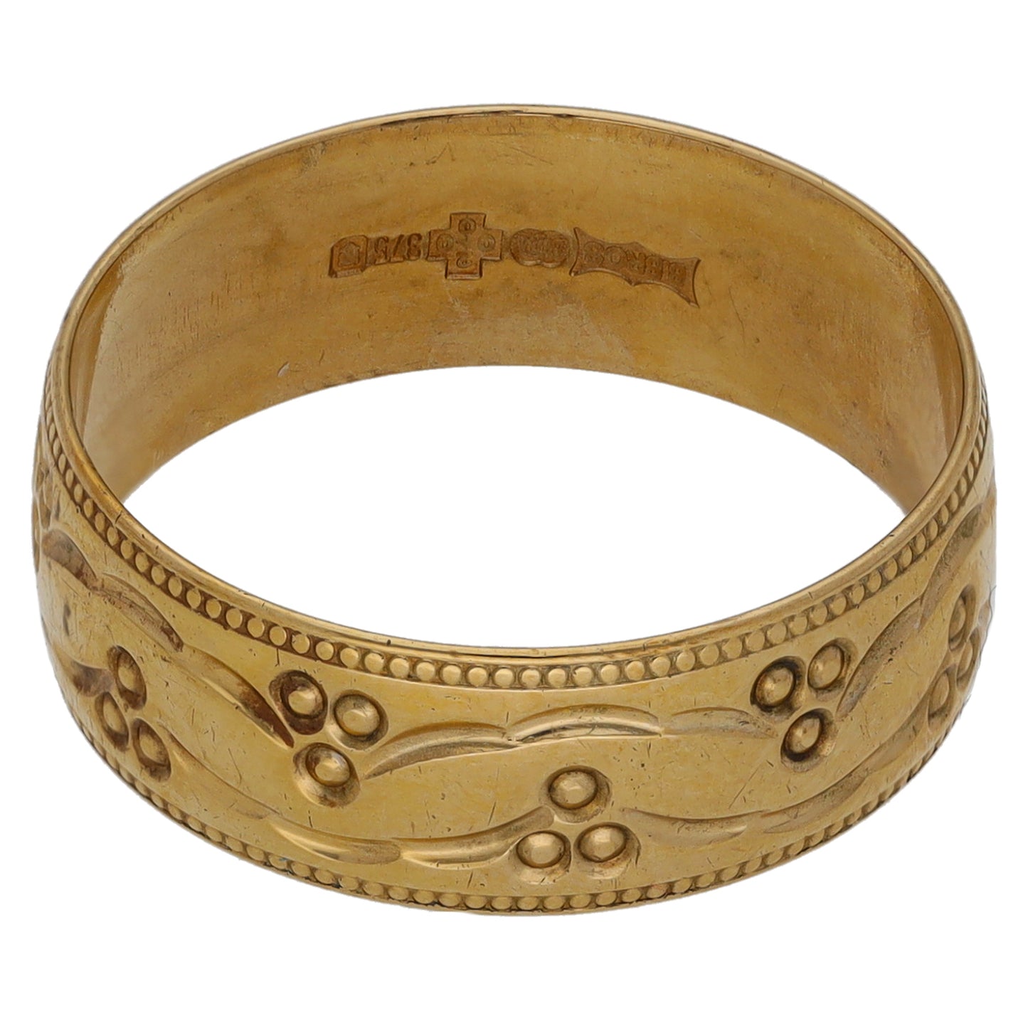 9ct Gold Patterned Wedding Ring Size P