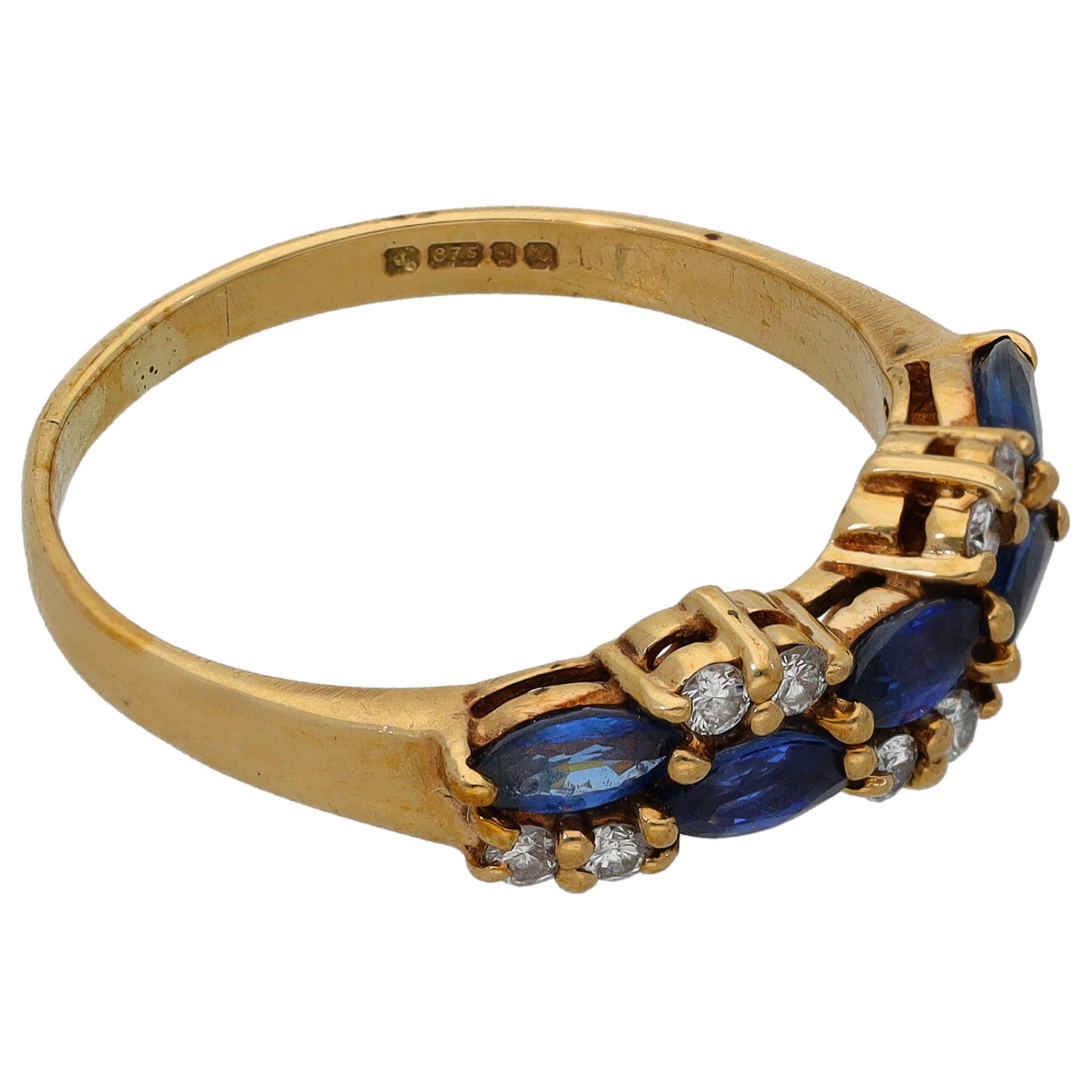 9ct Gold Sapphire & 0.20ct Diamond Dress/Cocktail Ring Size P