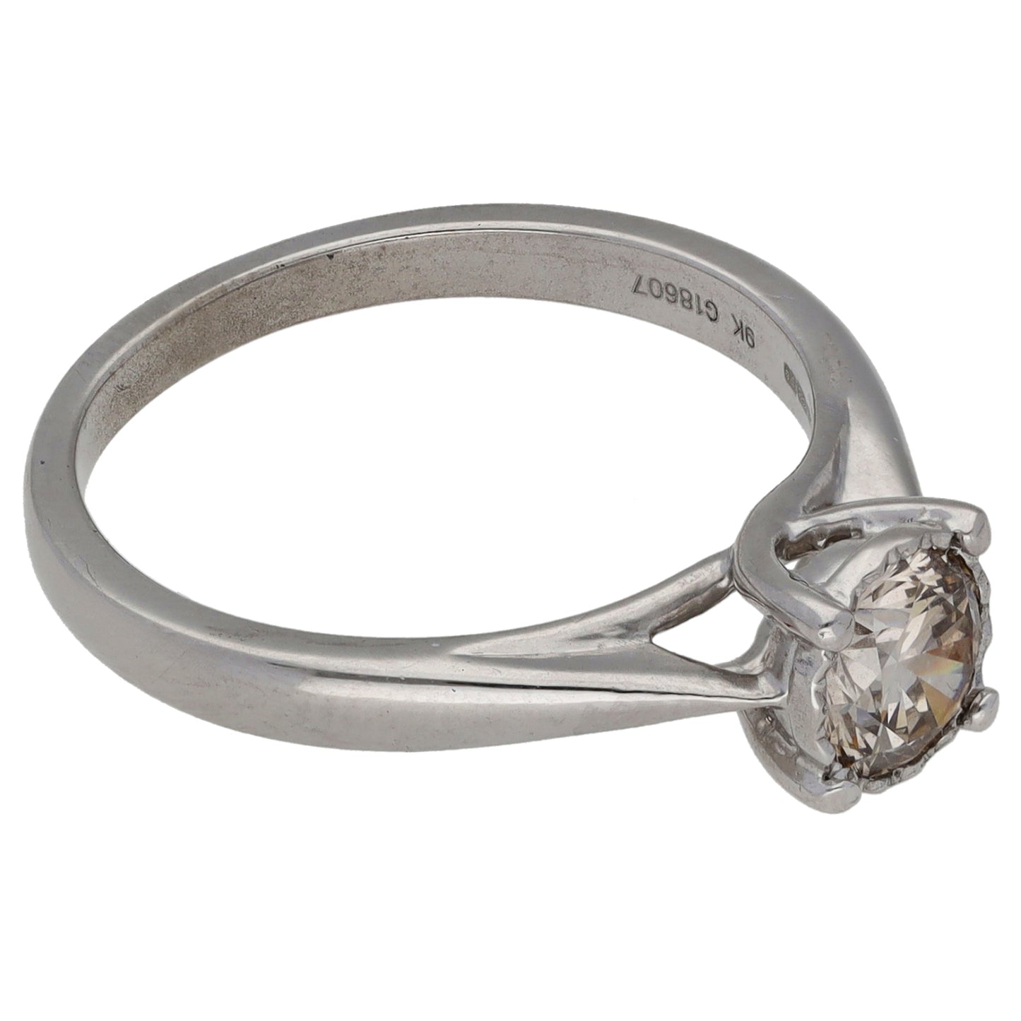 9ct White Gold 0.65ct Diamond Solitaire Ring Size M