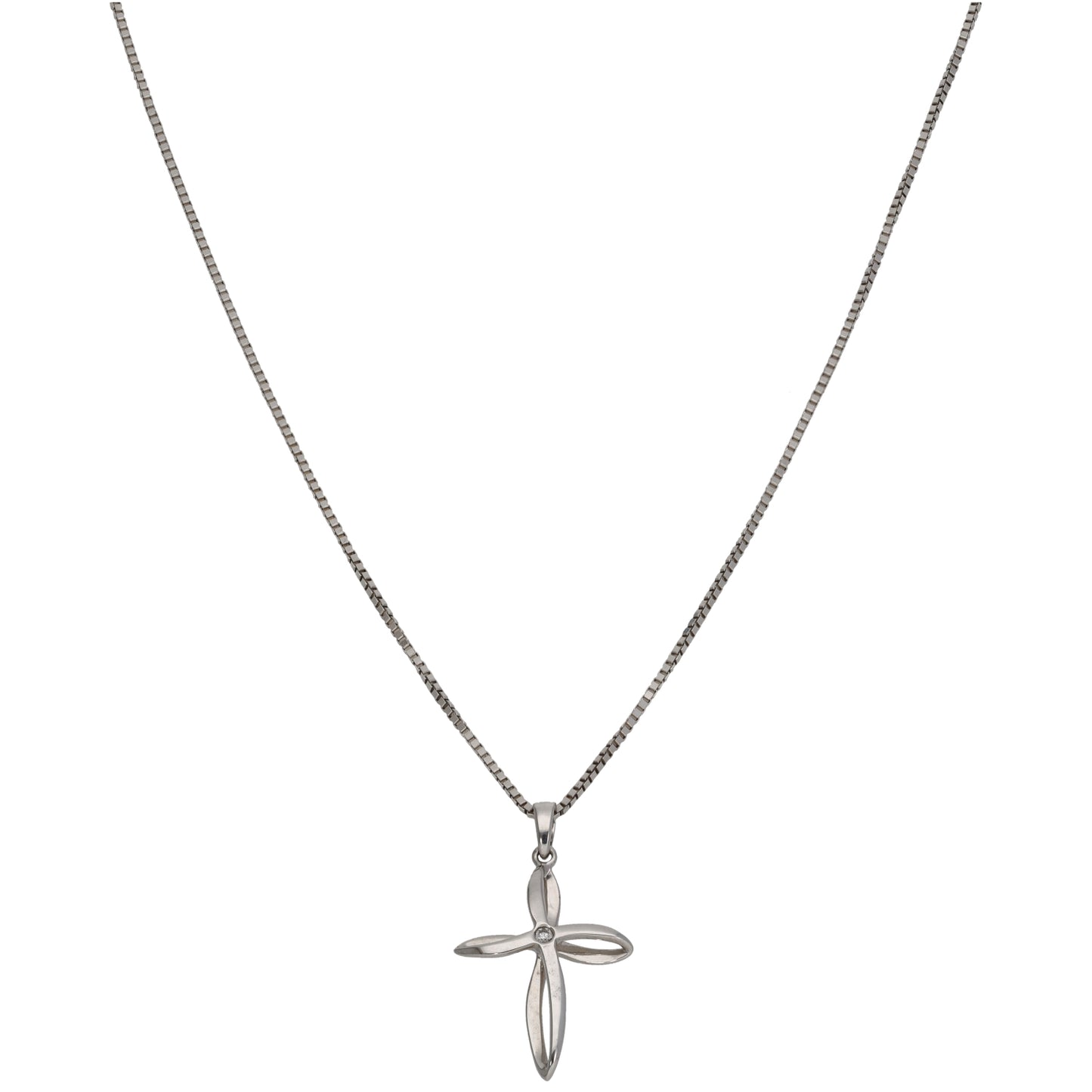 9ct White Gold 0.01ct Diamond Cross Pendant With Chain