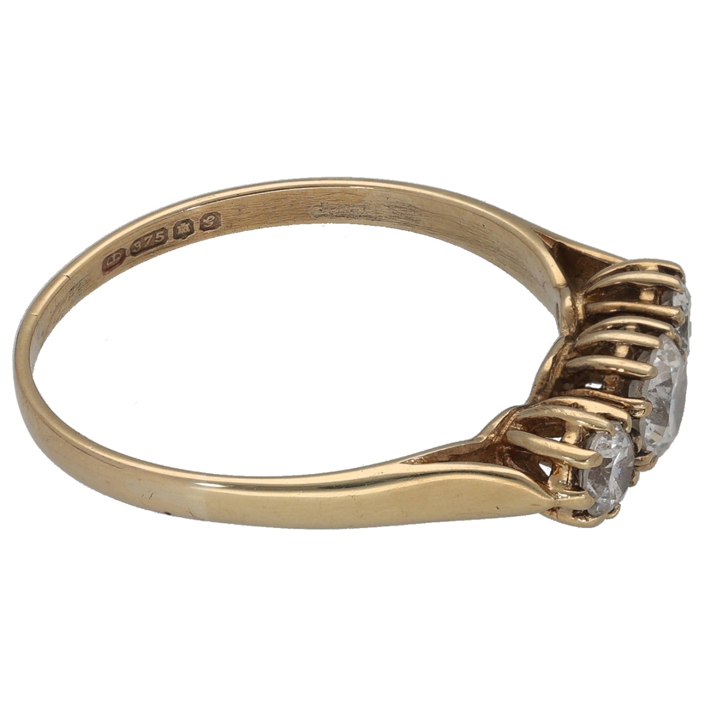 9ct Gold Cubic Zirconia Trilogy Ring Size Q