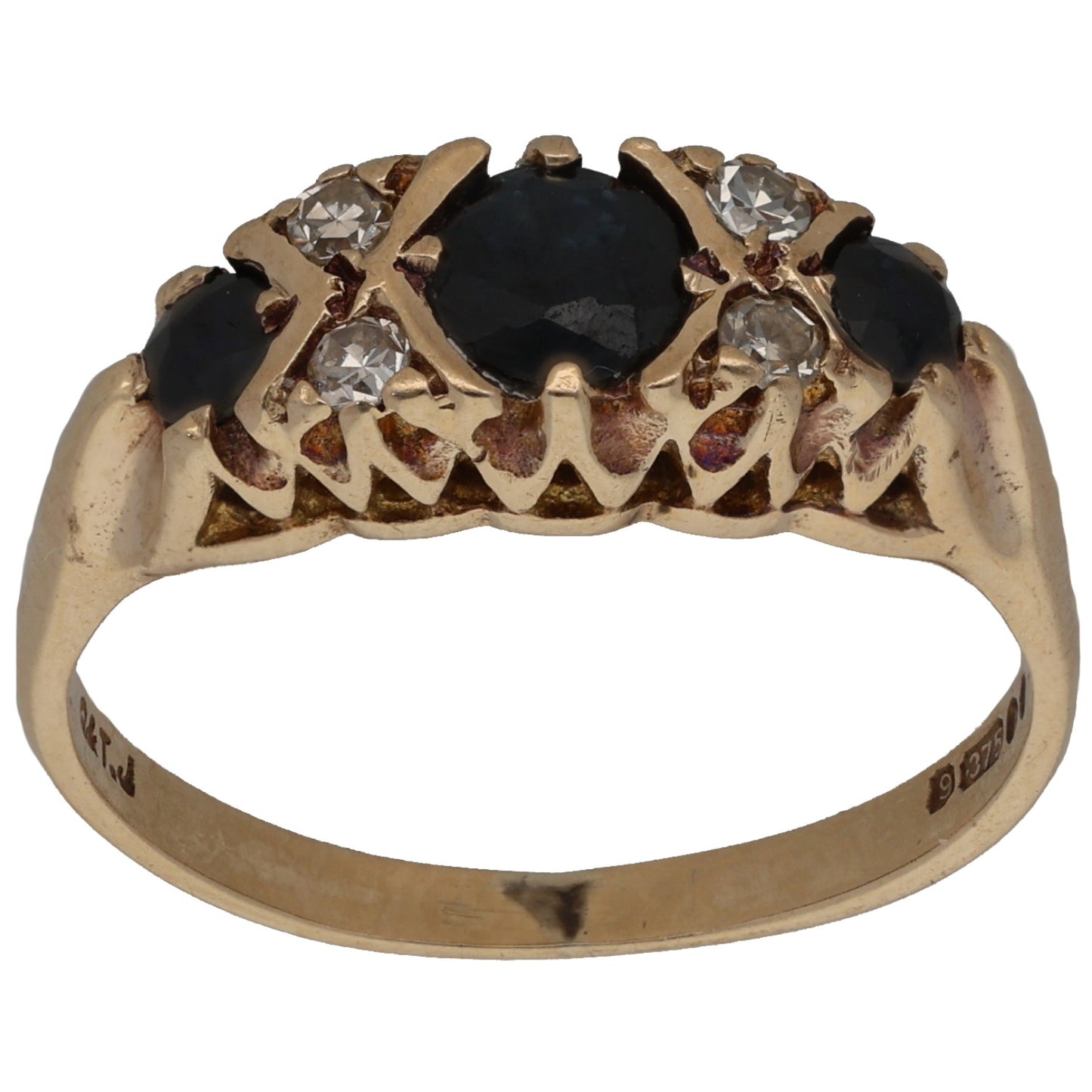 9ct Gold Sapphire & 0.08ct Diamond Dress/Cocktail Ring Size O