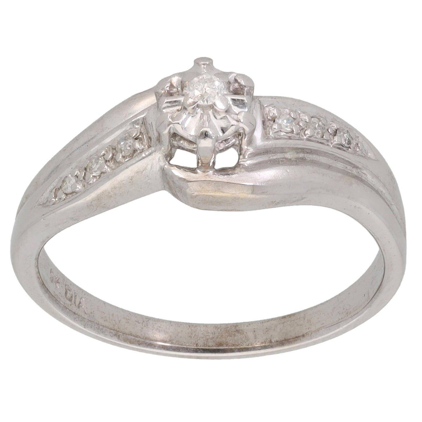 9ct White Gold 0.05ct Diamond Solitaire Ring With Accent Stones Size P