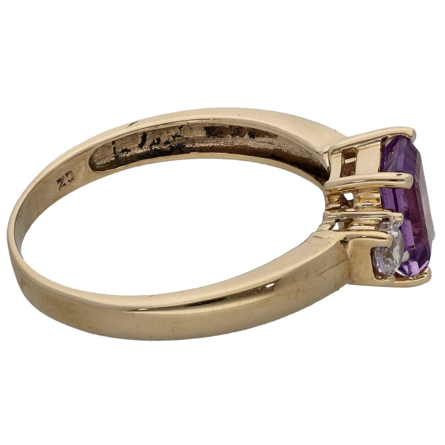 9ct Gold Amethyst & Cubic Zirconia Trilogy Ring Size O