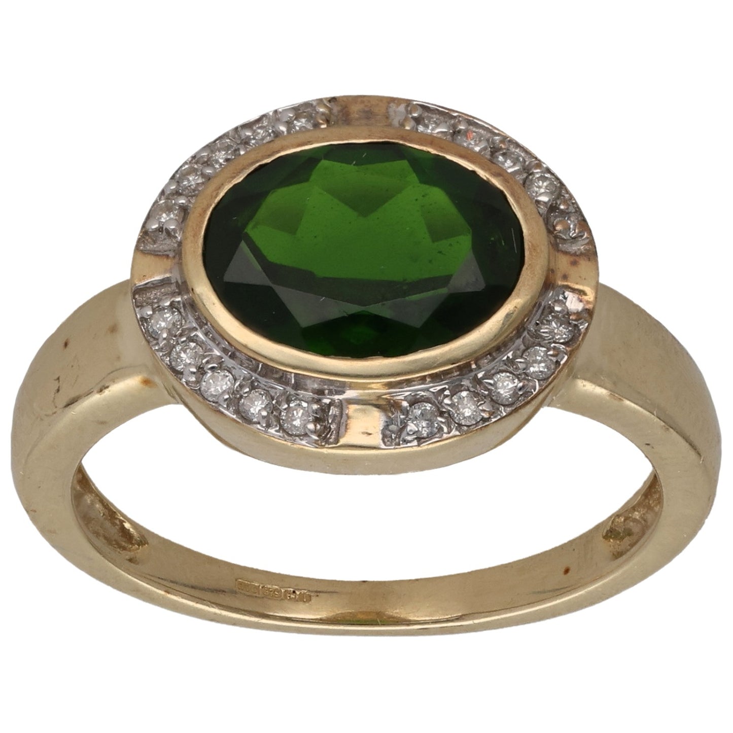 9ct Gold Diopside & 0.10ct Diamond Dress/Cocktail Ring Size P
