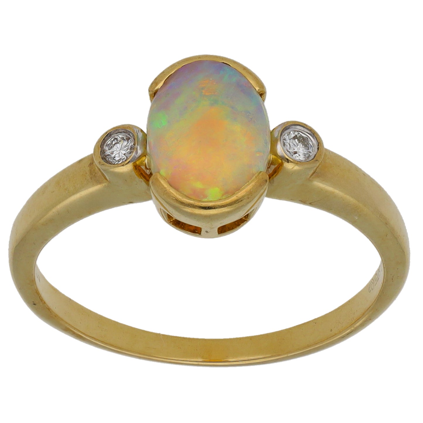 9ct Gold Opal & 0.06ct Diamond Trilogy Ring Size N