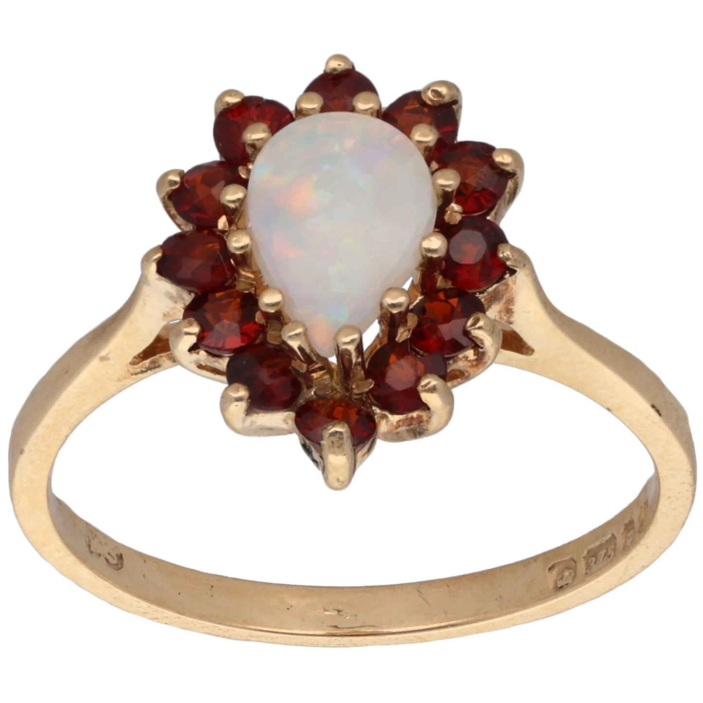 9ct Gold Opal & Garnet Cluster Ring Size M