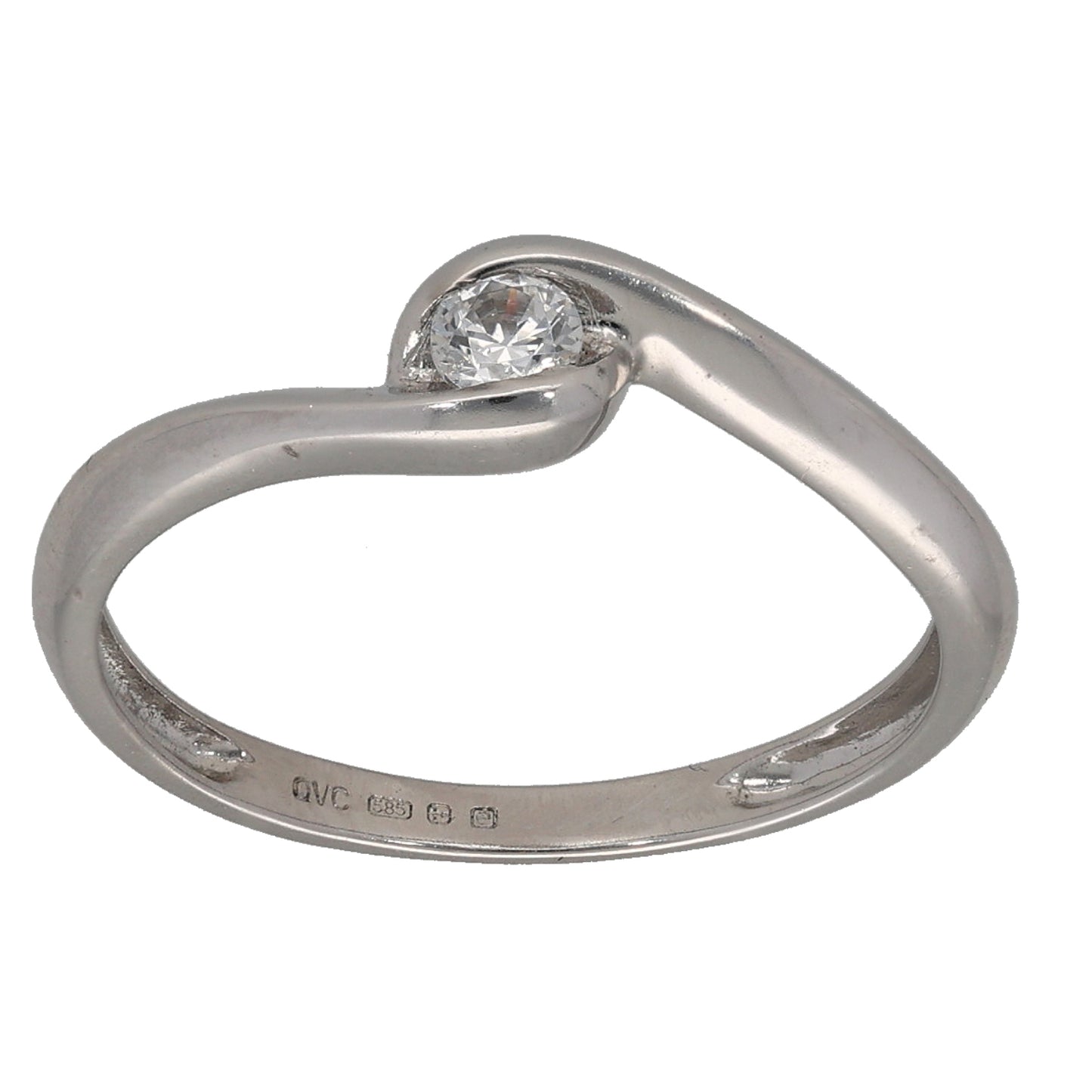 14ct White Gold Cubic Zirconia Single Stone Ring Size M