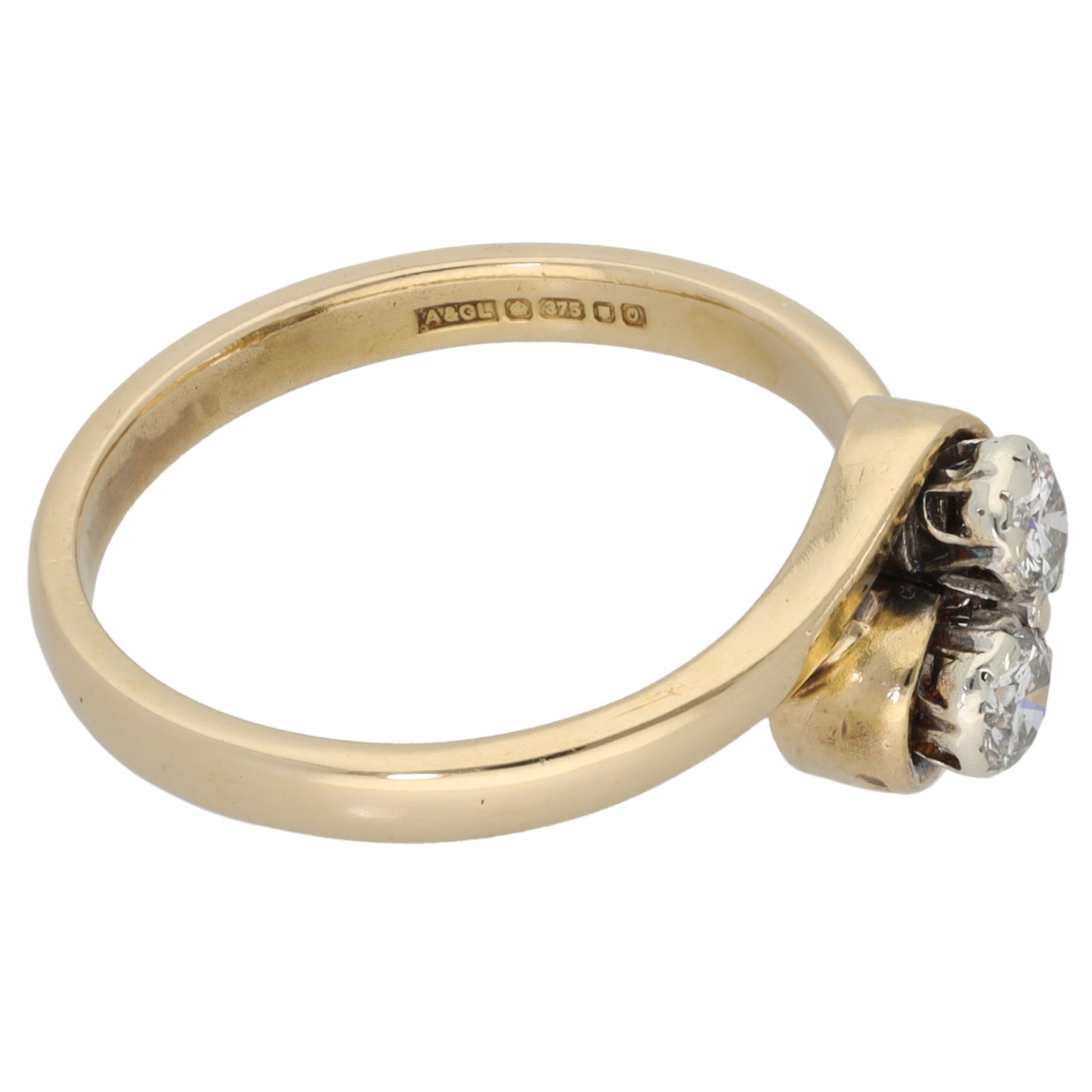 9ct Gold 0.40ct Diamond Two Stone Ring Size O