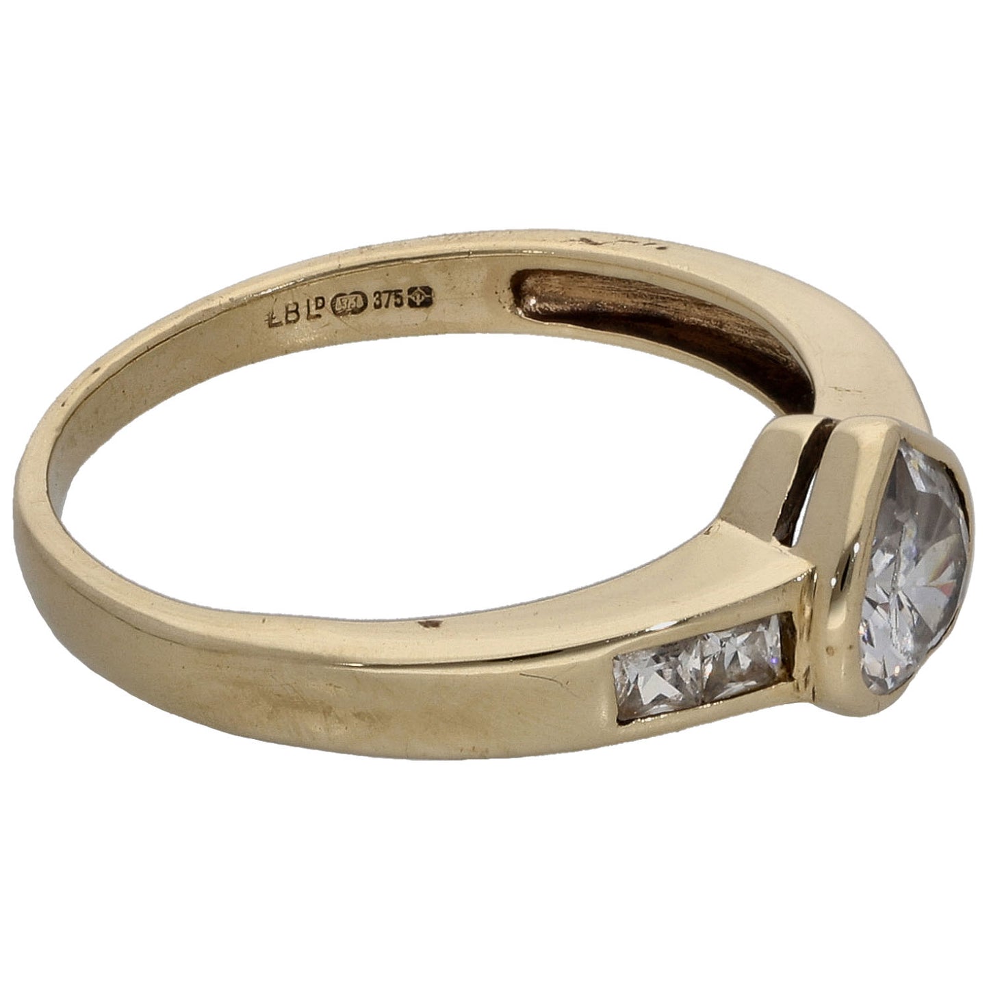 9ct Gold Cubic Zirconia Single Stone Ring With Accents Size N