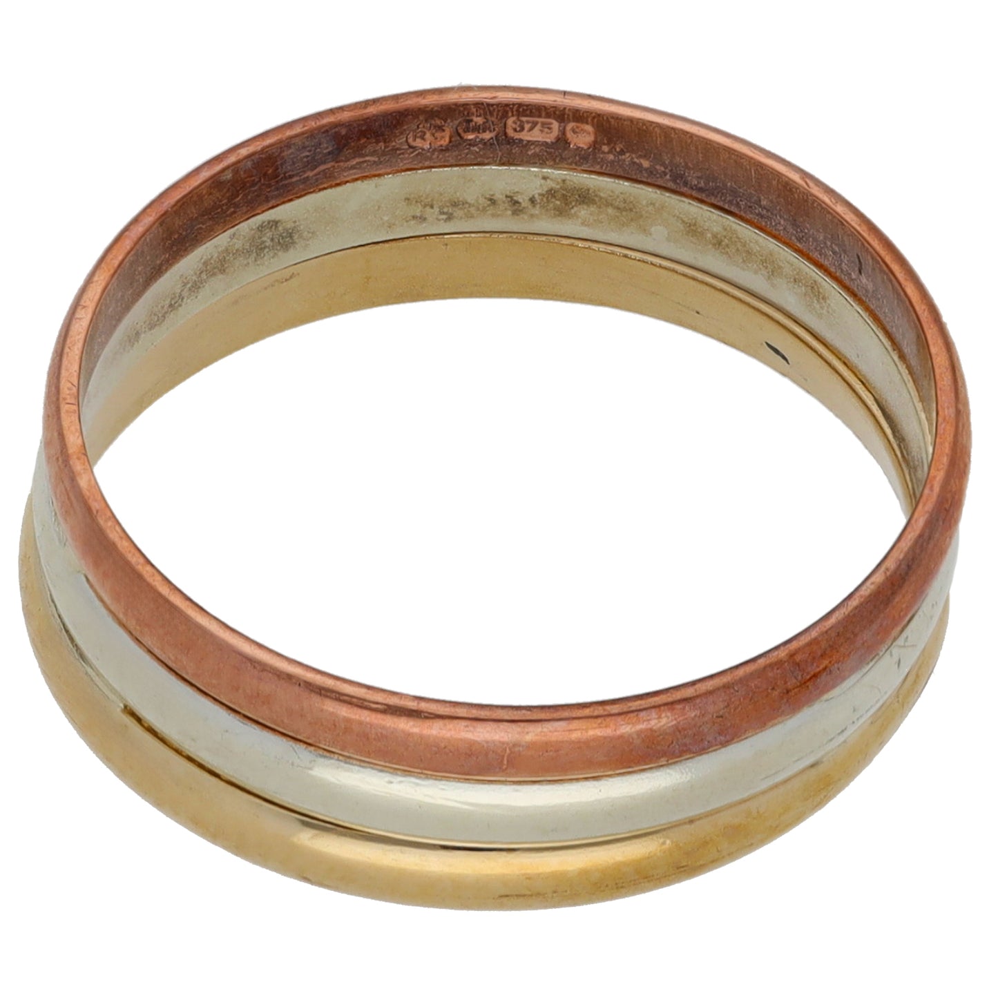 9ct Tricolour Gold Plain Wedding Ring Size N