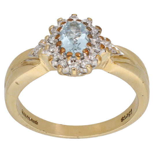 9ct Gold Aquamarine & 0.09ct Diamond Dress/Cocktail Ring Size M