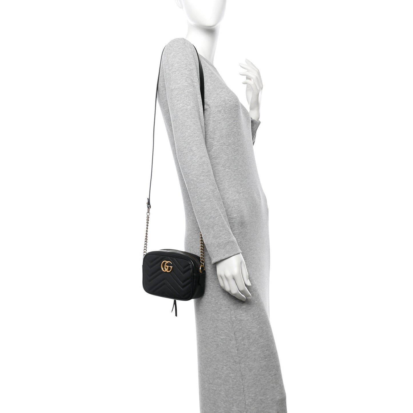 Gucci Mini GG Marmont Chain Shoulder Calfskin Leather Bag - Black