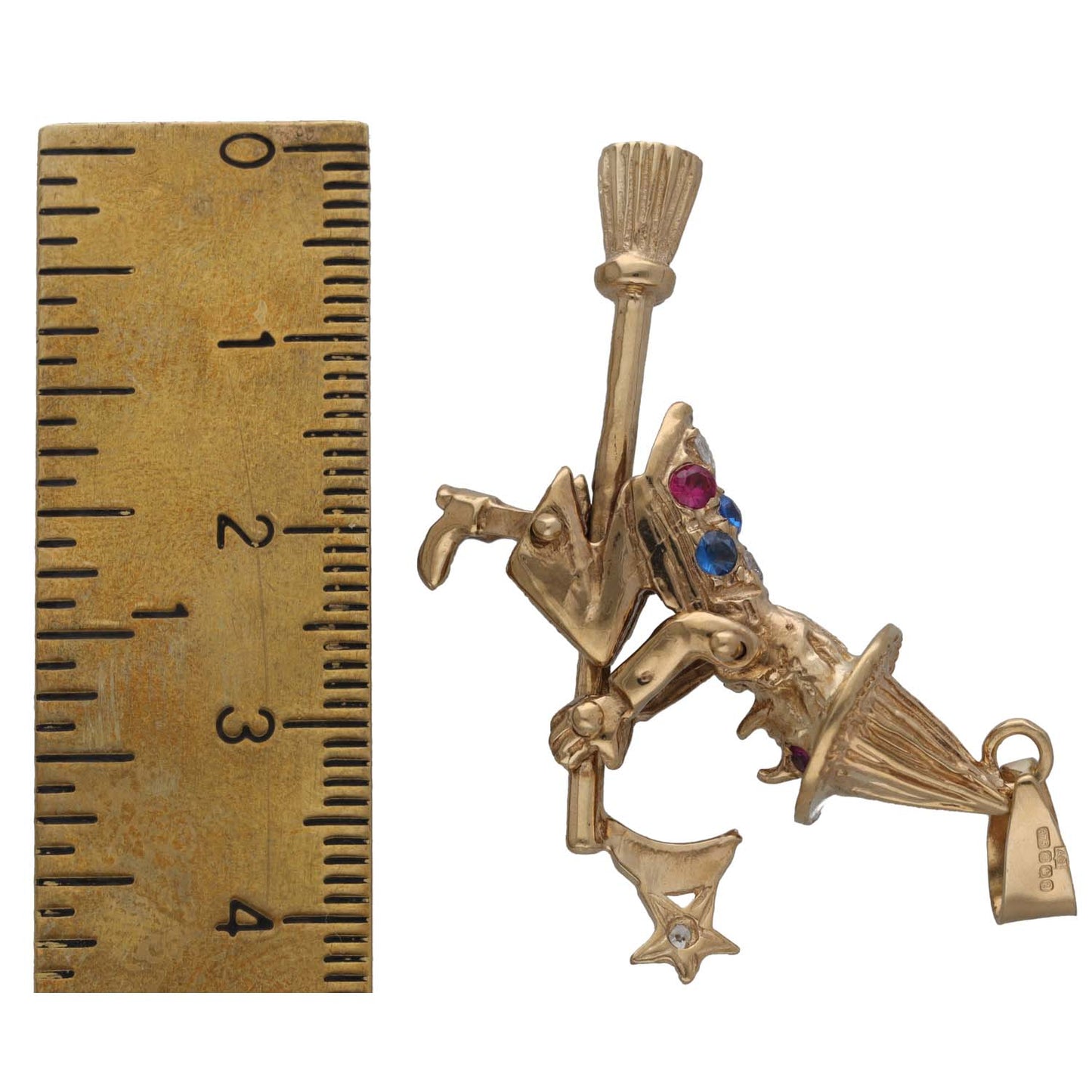 9ct Gold Imitation Gems Witch Pendant