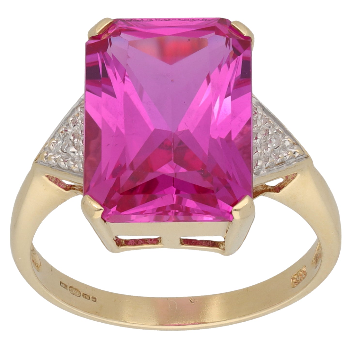 9ct Gold Man Made Sapphire & 0.01ct Diamond Dress/Cocktail Ring Size P