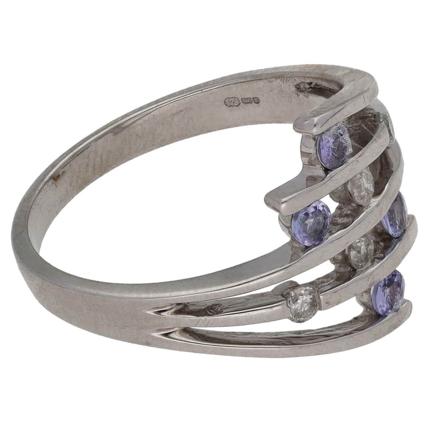 9ct White Gold Tanzanite & 0.08ct Diamond Dress/Cocktail Ring Size M