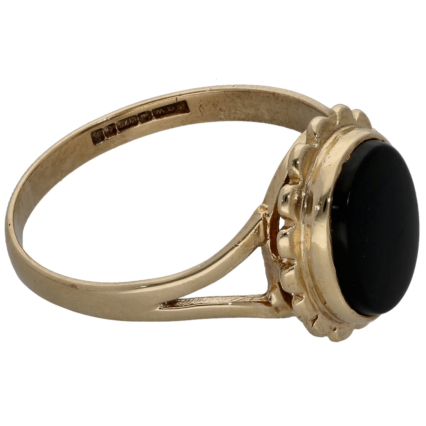 9ct Gold Onyx Single Stone Ring Size O