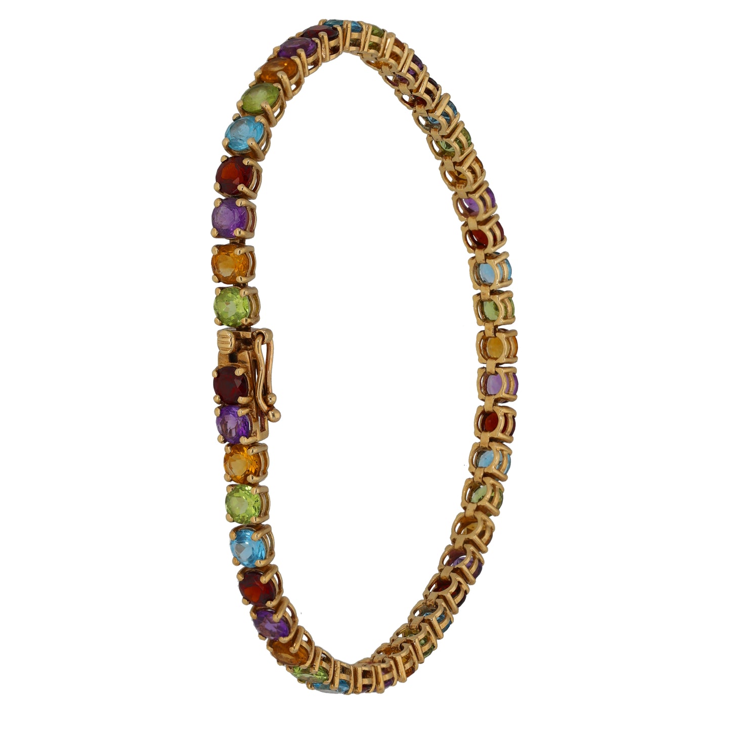 9ct Gold Garnet, Amethyst, Citrine, Peridot & Topaz Fancy Stone Set Bracelet
