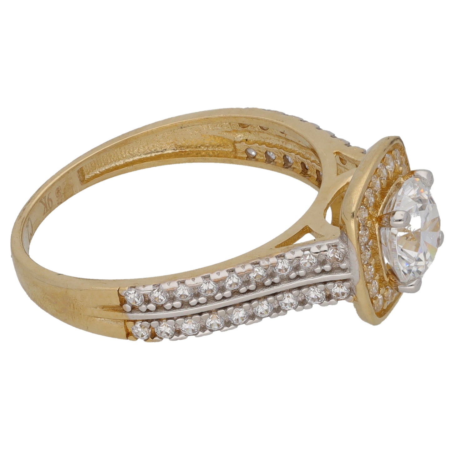 9ct Gold Cubic Zirconia Halo Ring Size M