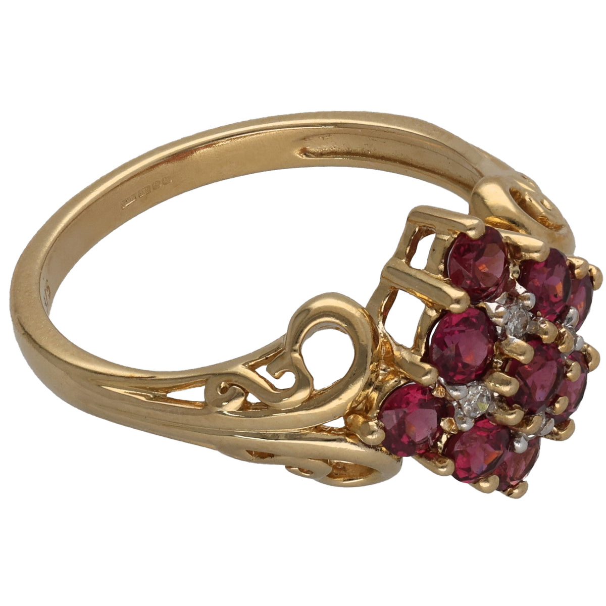 9ct Gold Garnet & 0.04ct Diamond Dress/Cocktail Ring Size Q
