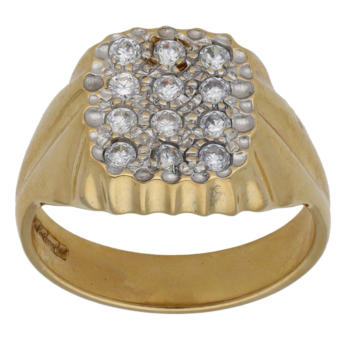 9ct Gold Cubic Zirconia Patterned Signet Ring Size V