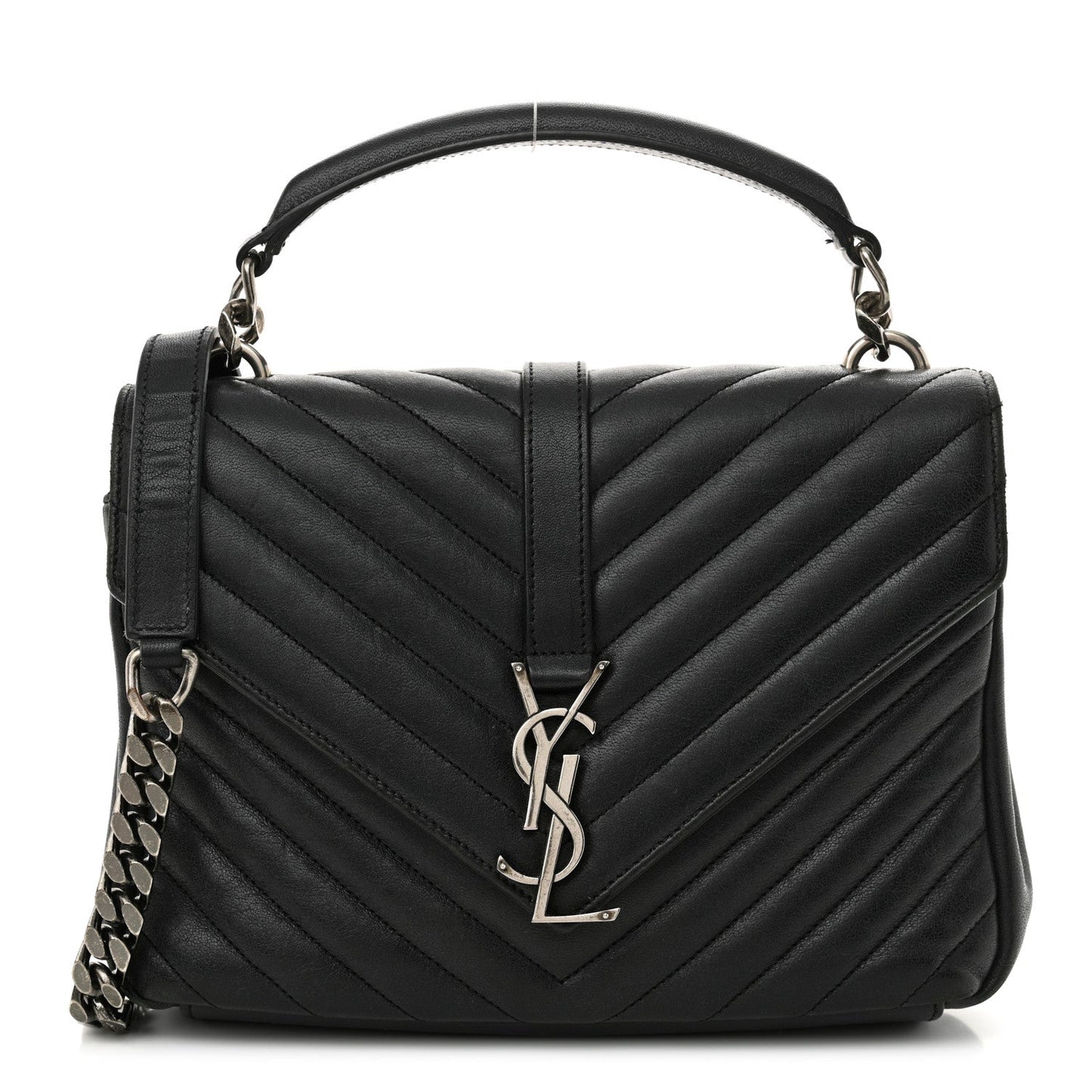 Yves Saint Laurent College Lambskin Leather Bag - Black