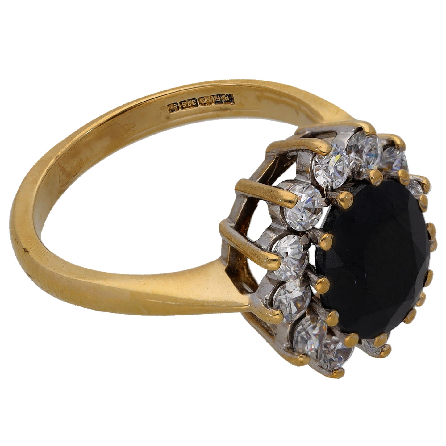 9ct Gold Sapphire & Cubic Zirconia Dress/Cocktail Ring Size P
