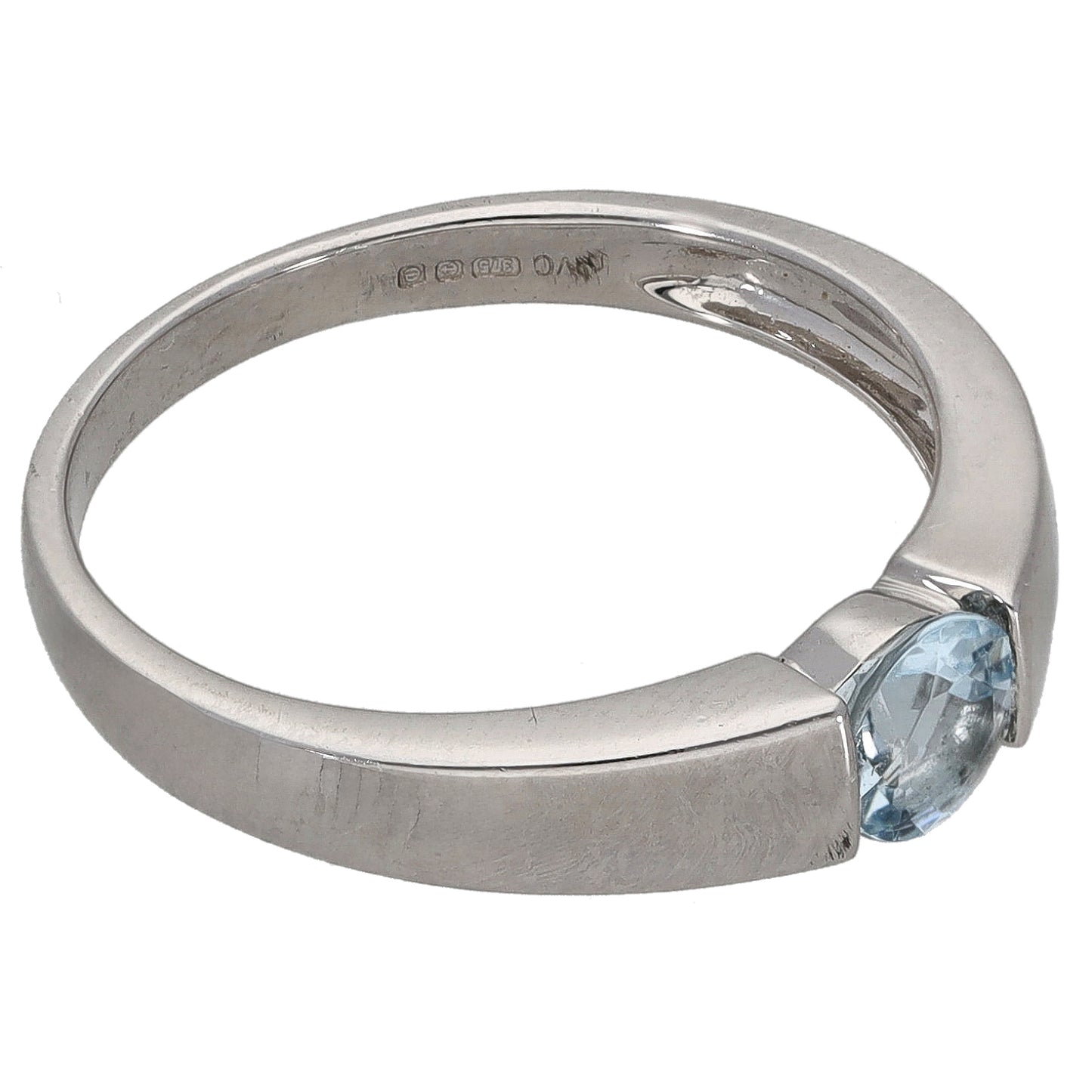 9ct White Gold Aquamarine Single Stone Ring Size N