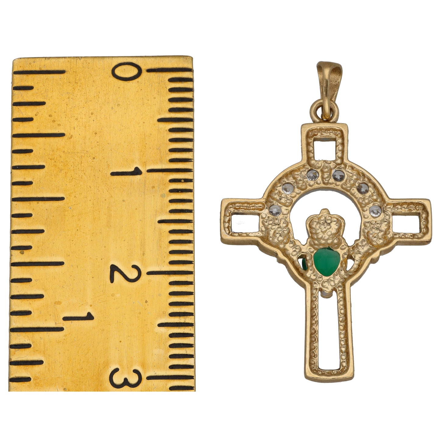 9ct Gold Man Made Emerald & Cubic Zirconia Cross Pendant