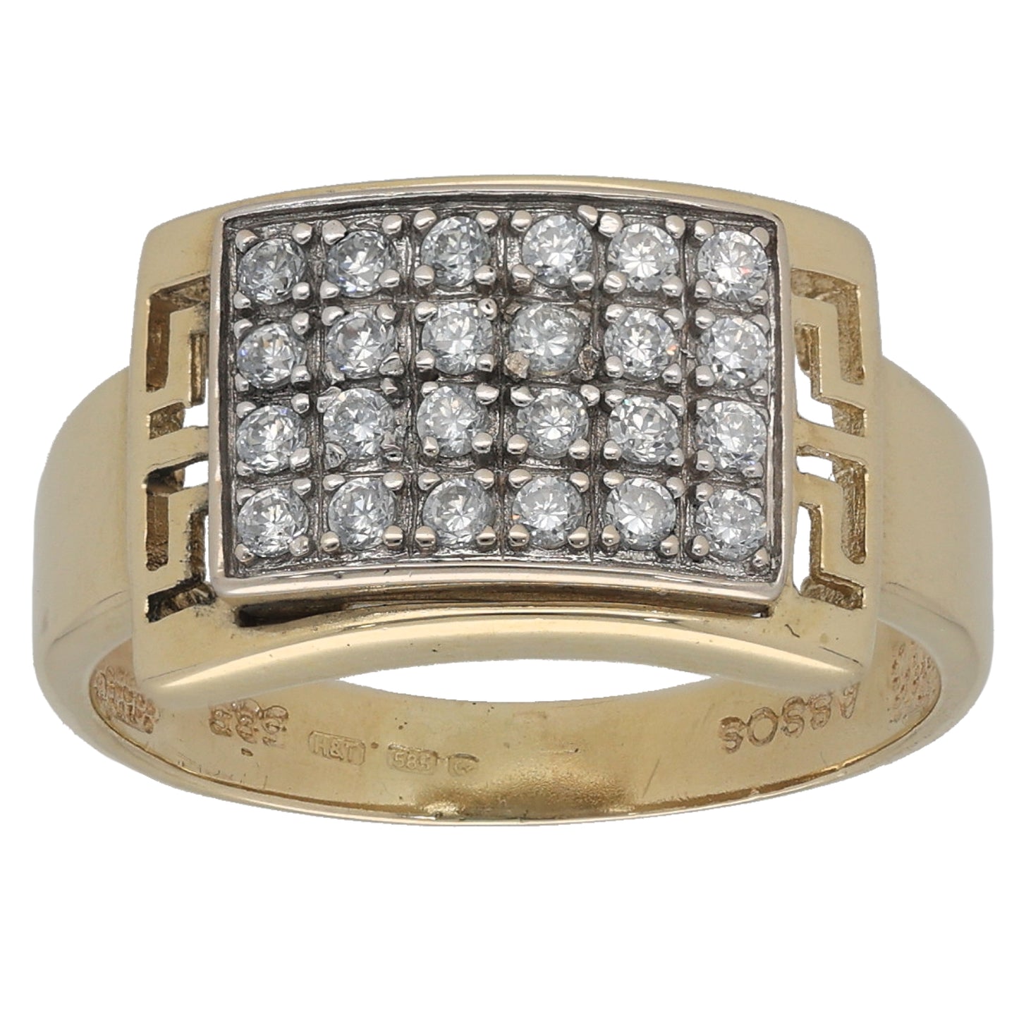 14ct Gold Cubic Zirconia Patterned Signet Ring Size O