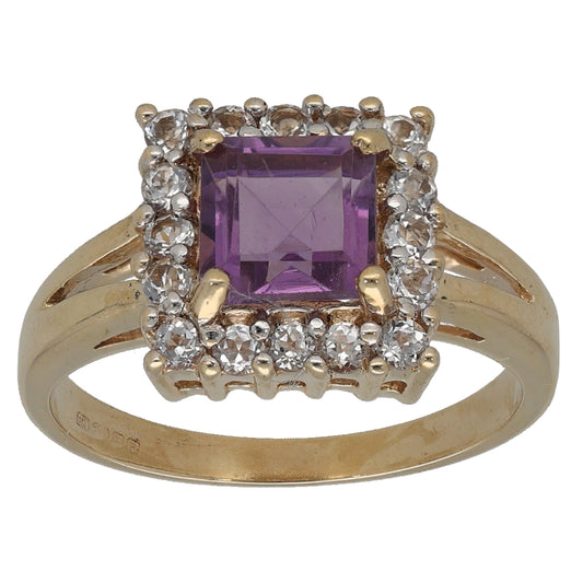 9ct Gold Amethyst & Imitation Dress/Cocktail Ring Size K