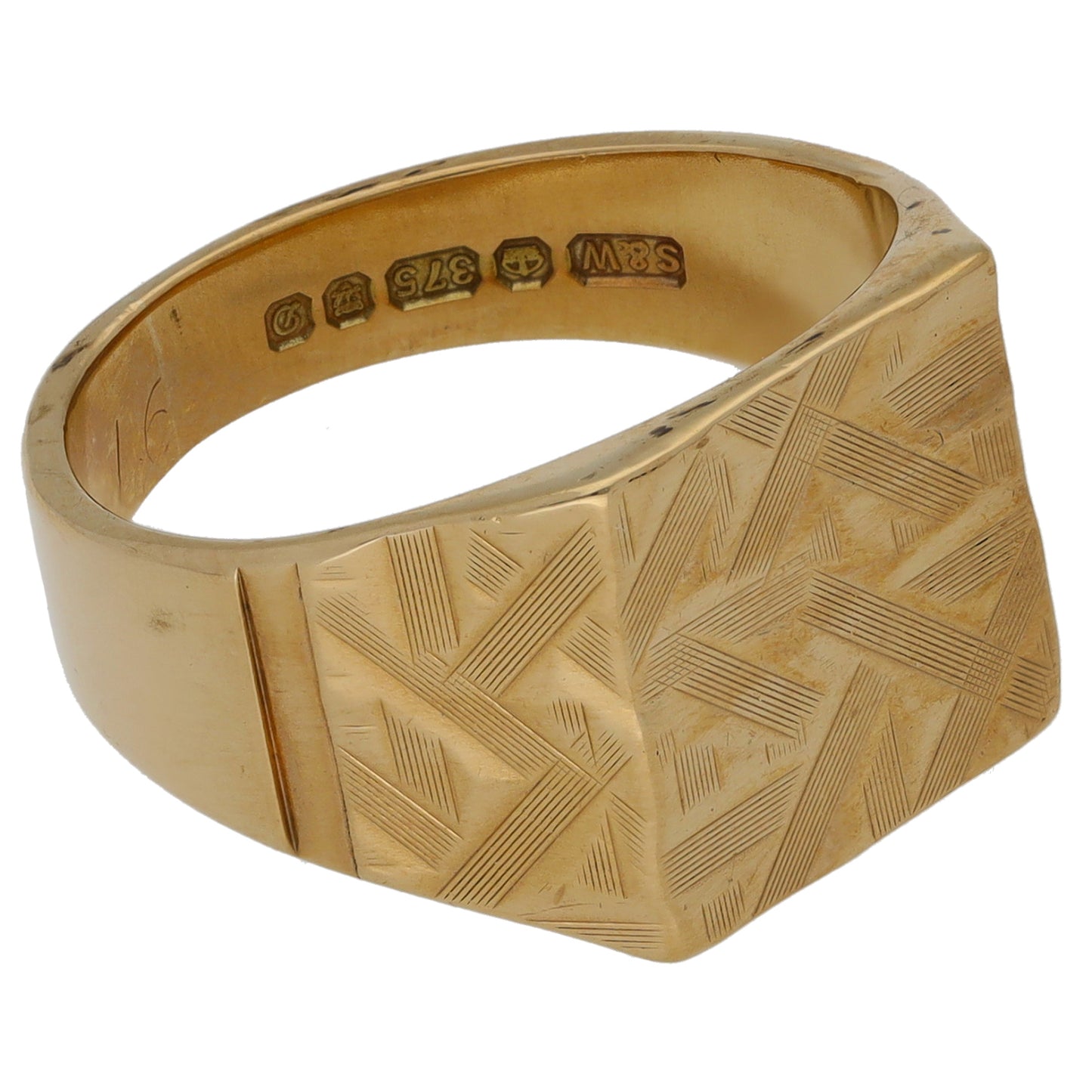 9ct Gold Patterned Signet Ring Size O