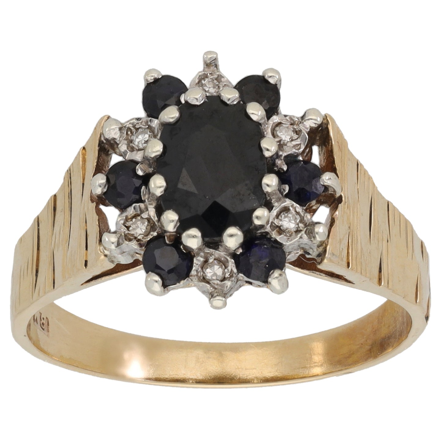 9ct Gold Sapphire & 0.03ct Round Diamond Dress/Cocktail Ring Size P