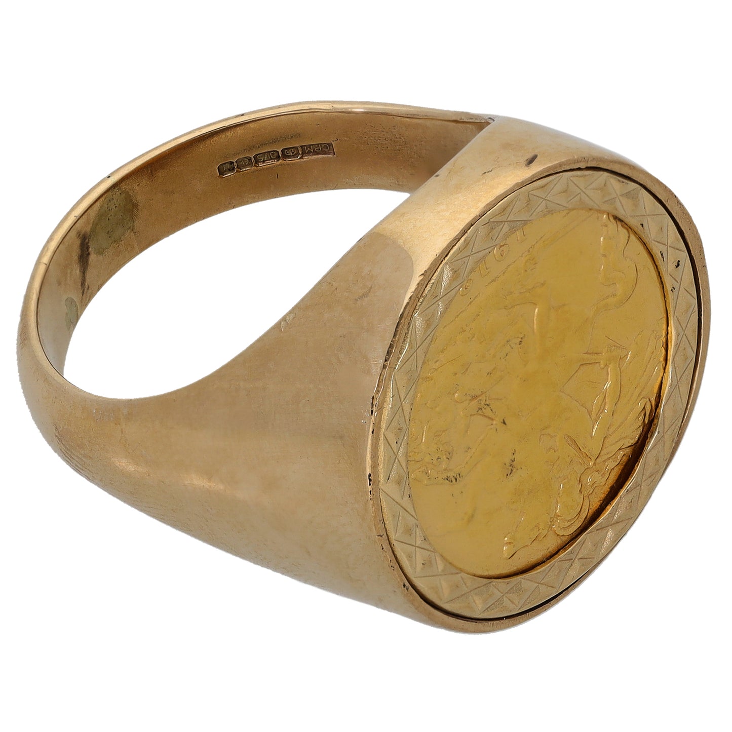 9ct Gold Full Sovereign Coin Ring Size X