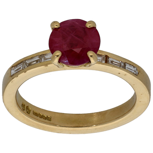18ct Gold Glass Filled Ruby & 0.05ct Diamond Dress/Cocktail Size O