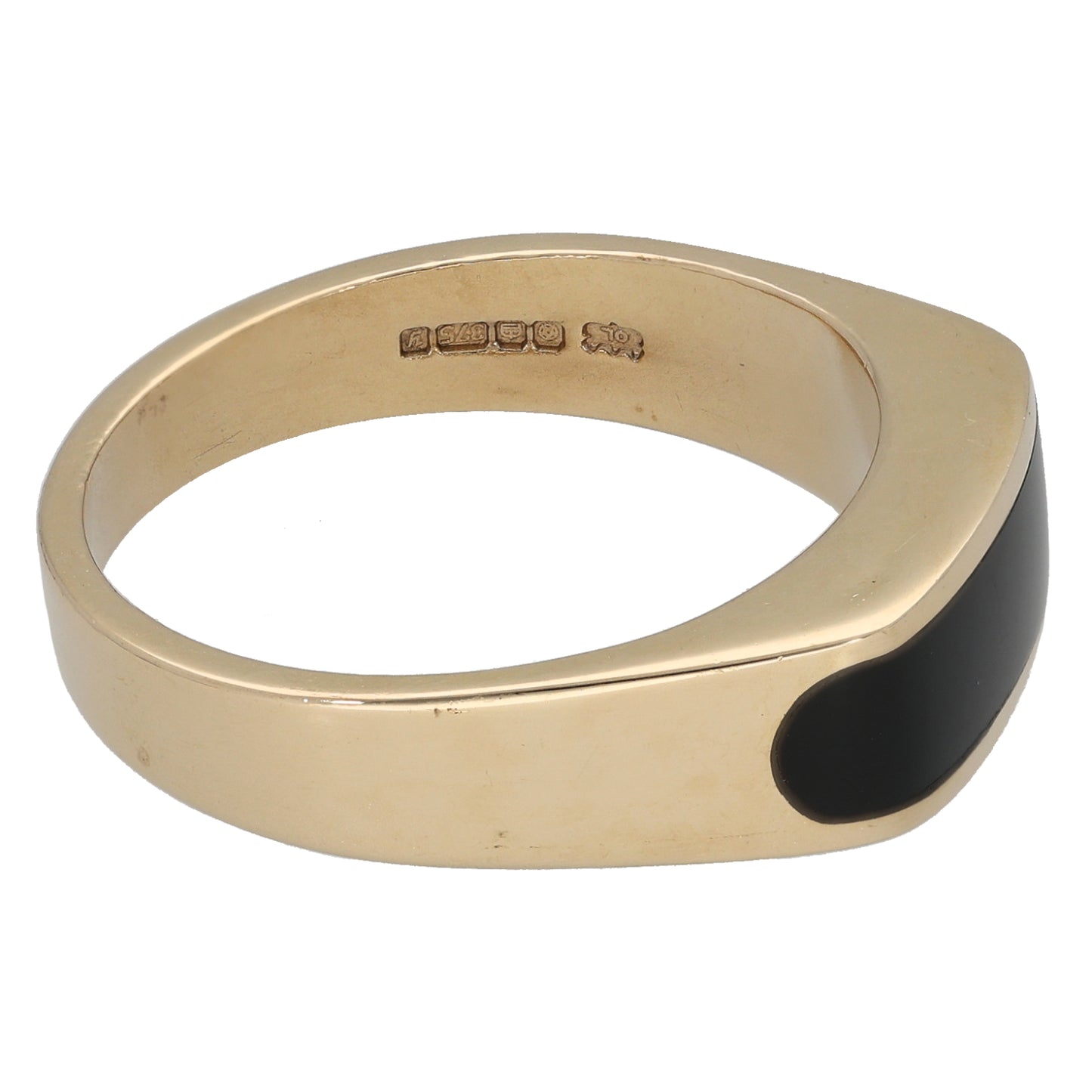 9ct Gold Onyx Patterned Signet Ring Size U
