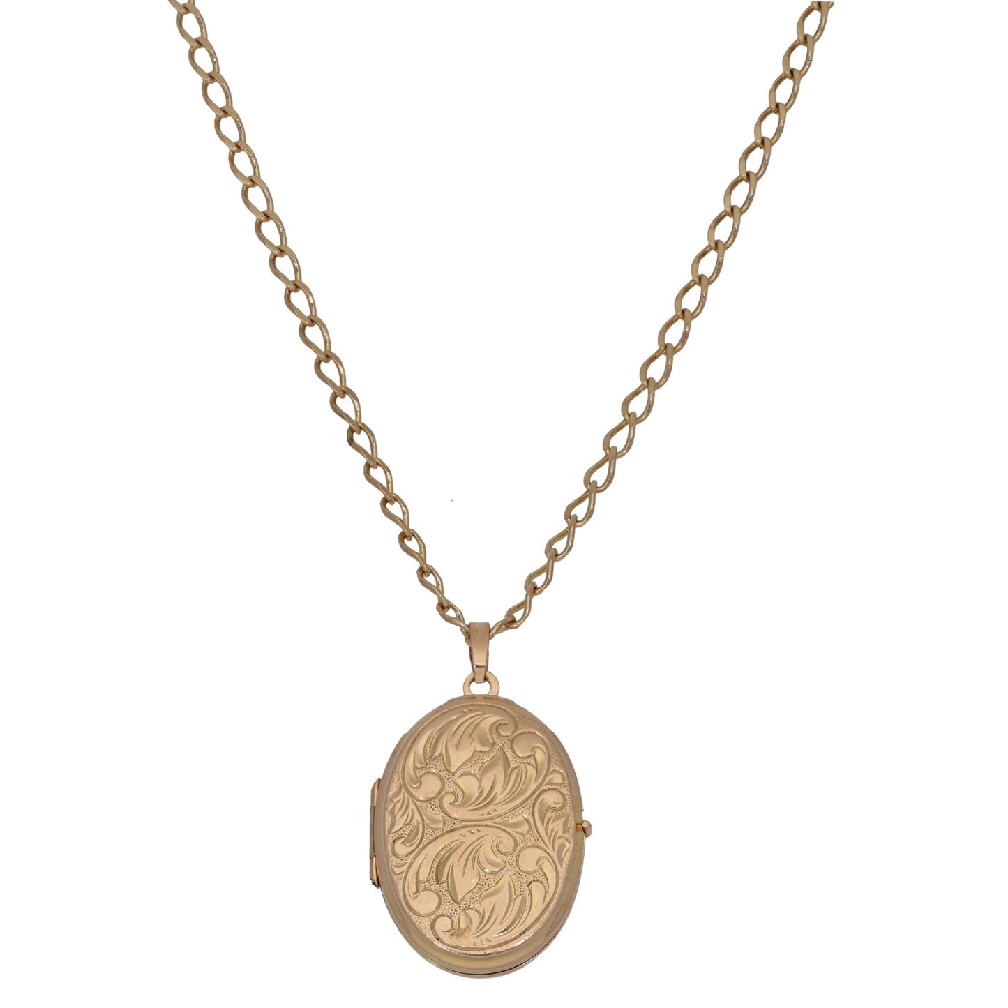 9ct Gold Patterned Locket Pendant With Chain