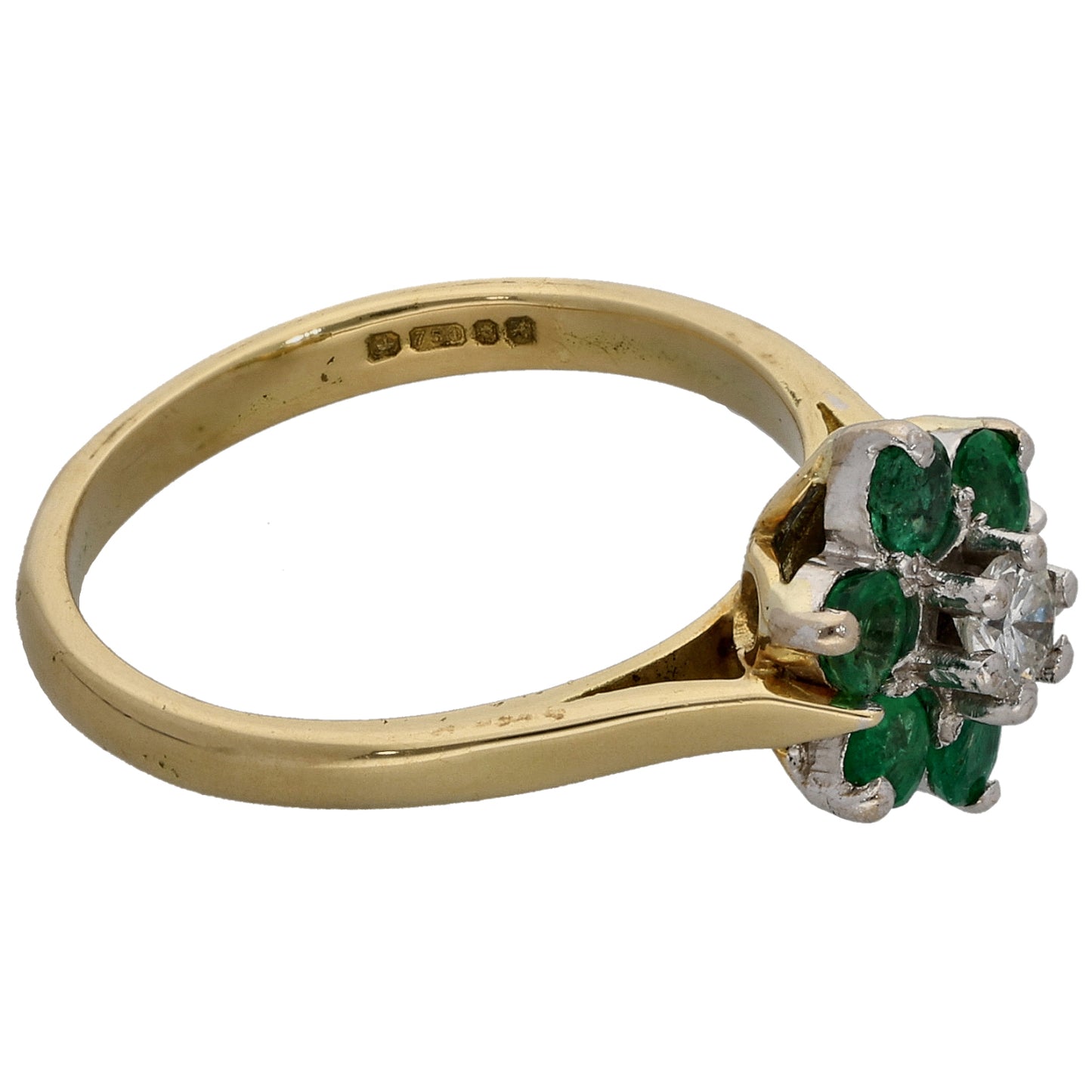 18ct Gold Emerald & 0.10ct Diamond Dress/Cocktail Ring Size M