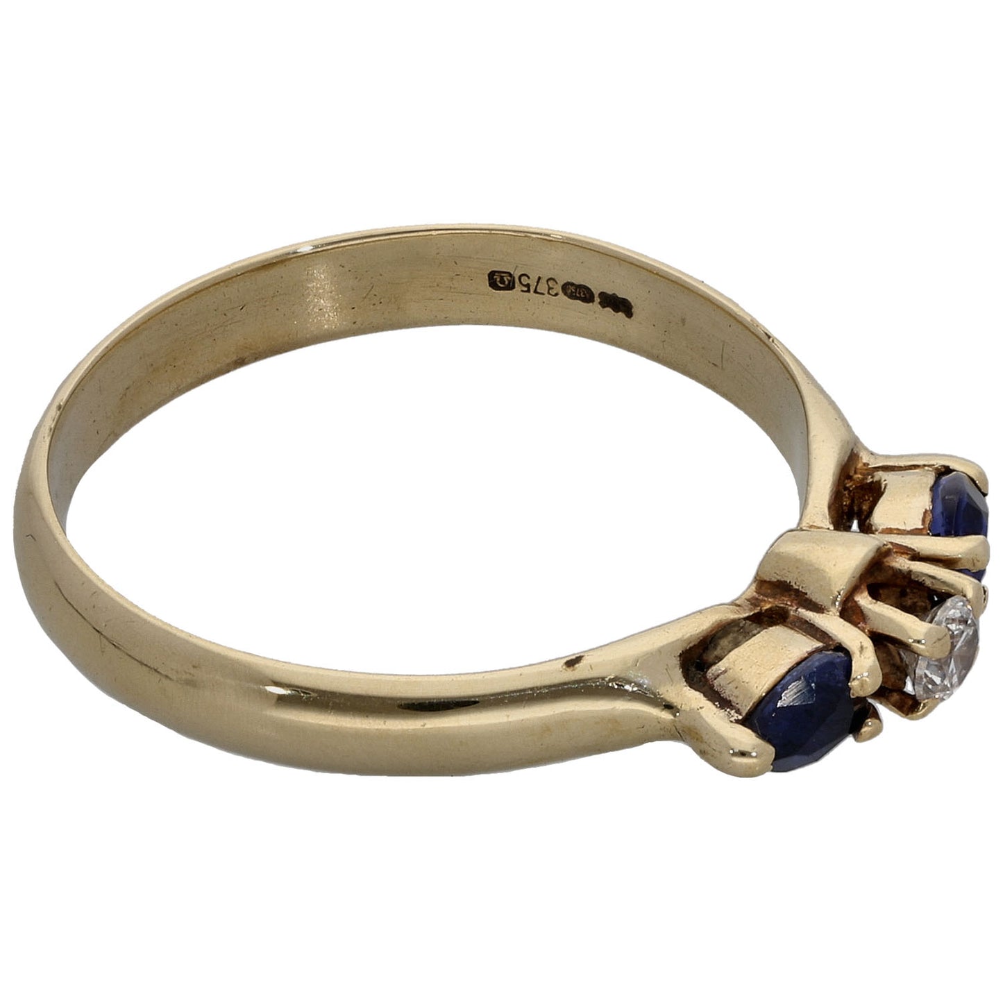 9ct Gold Sapphire & Cubic Zirconia Three Stone Ring Size P