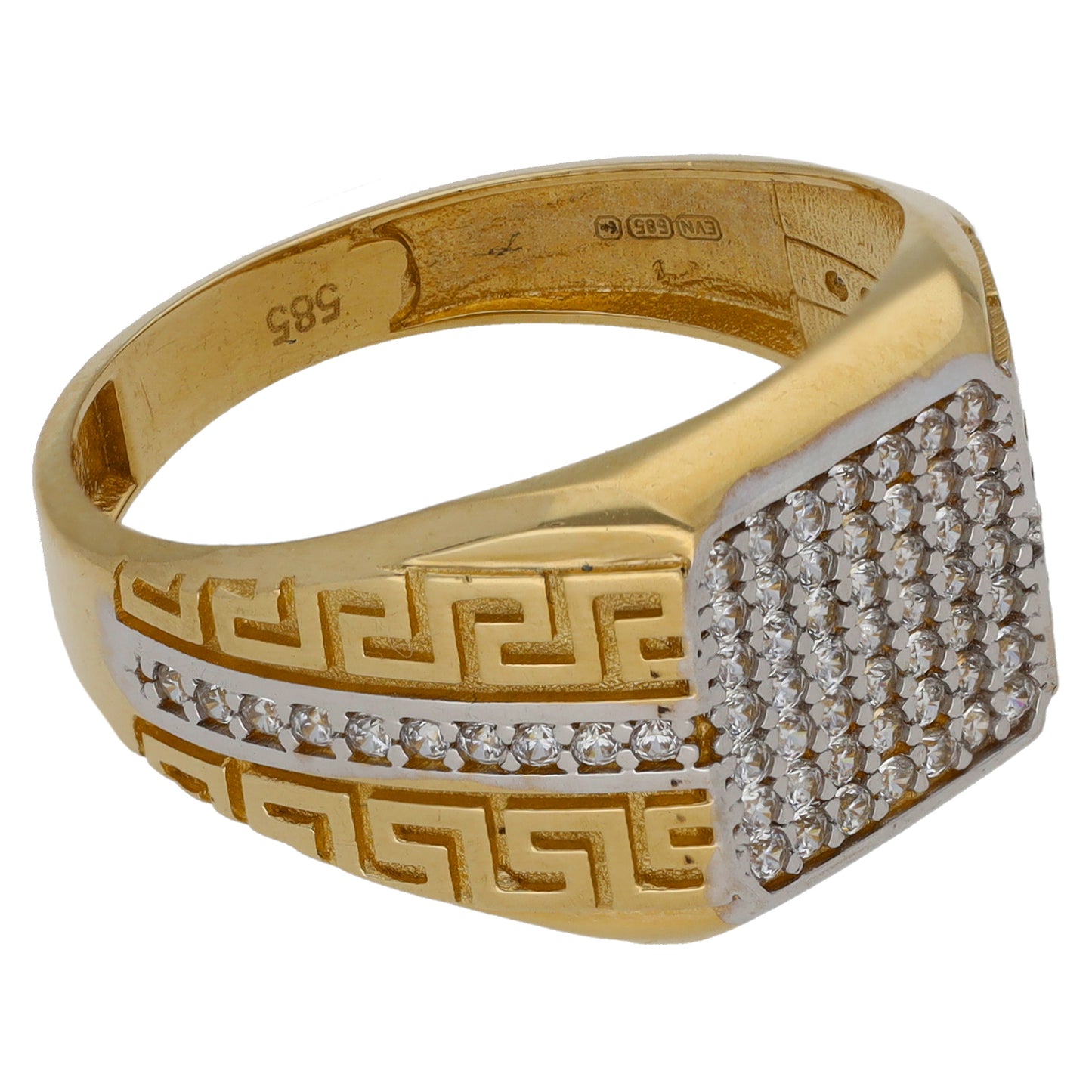 14ct Gold Cubic Zirconia Patterned Signet Ring Size T