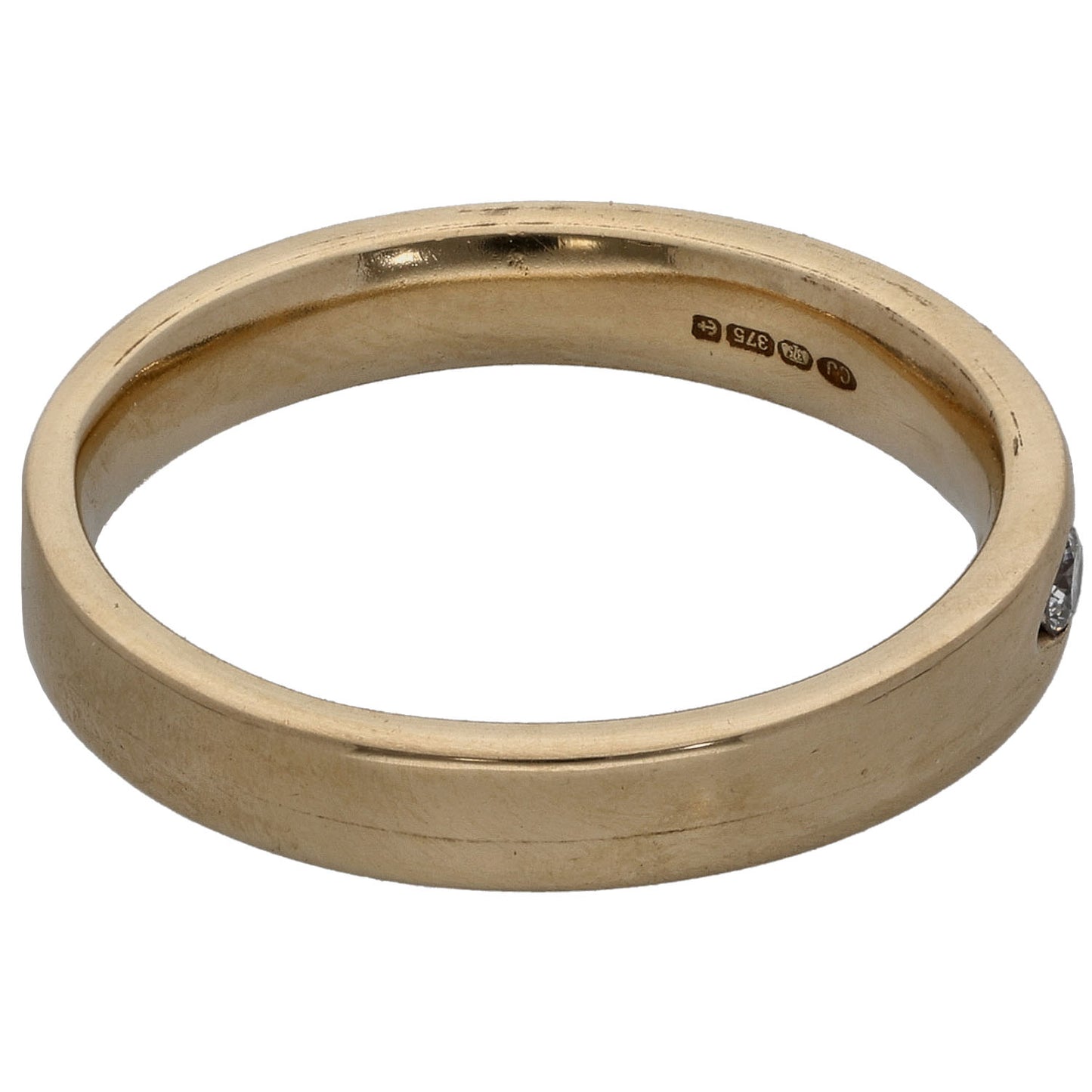 9ct Gold 0.04ct Diamond Plain Wedding Ring Size M