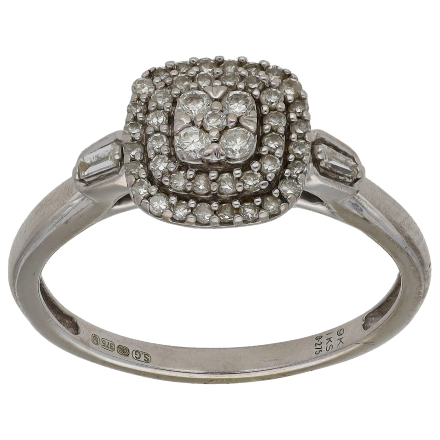 9ct White Gold 0.275ct Diamond Cluster Ring Size M