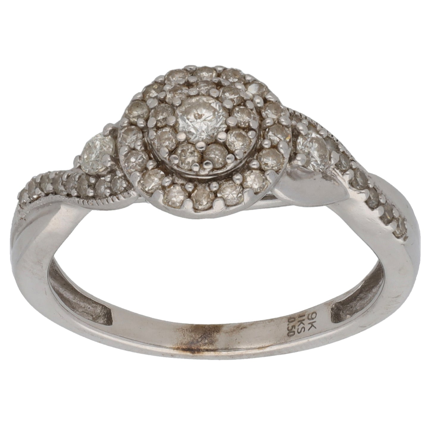 9ct White Gold 0.50ct Diamond Cluster Ring Size O