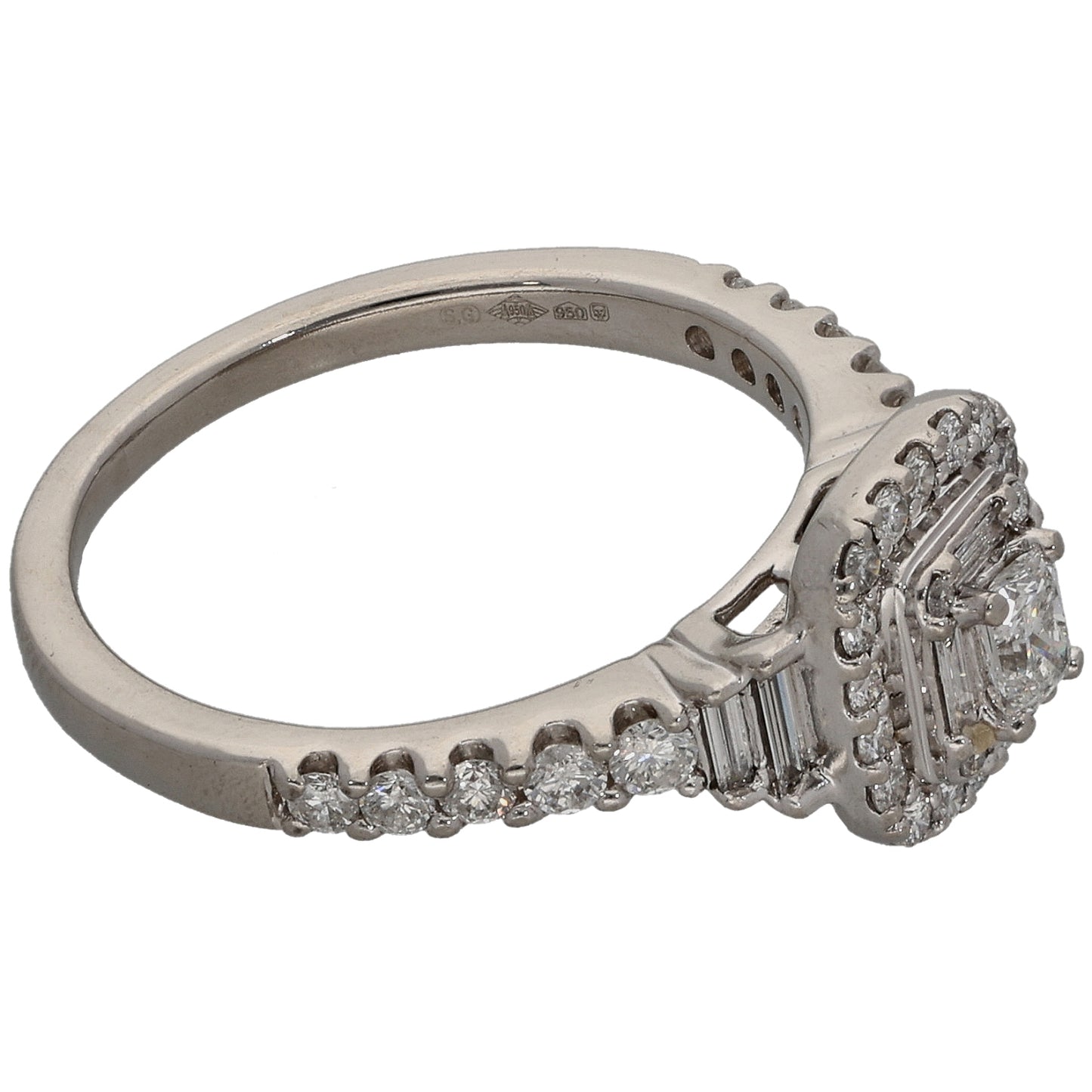 Platinum 0.80ct Diamond Halo Ring Size N